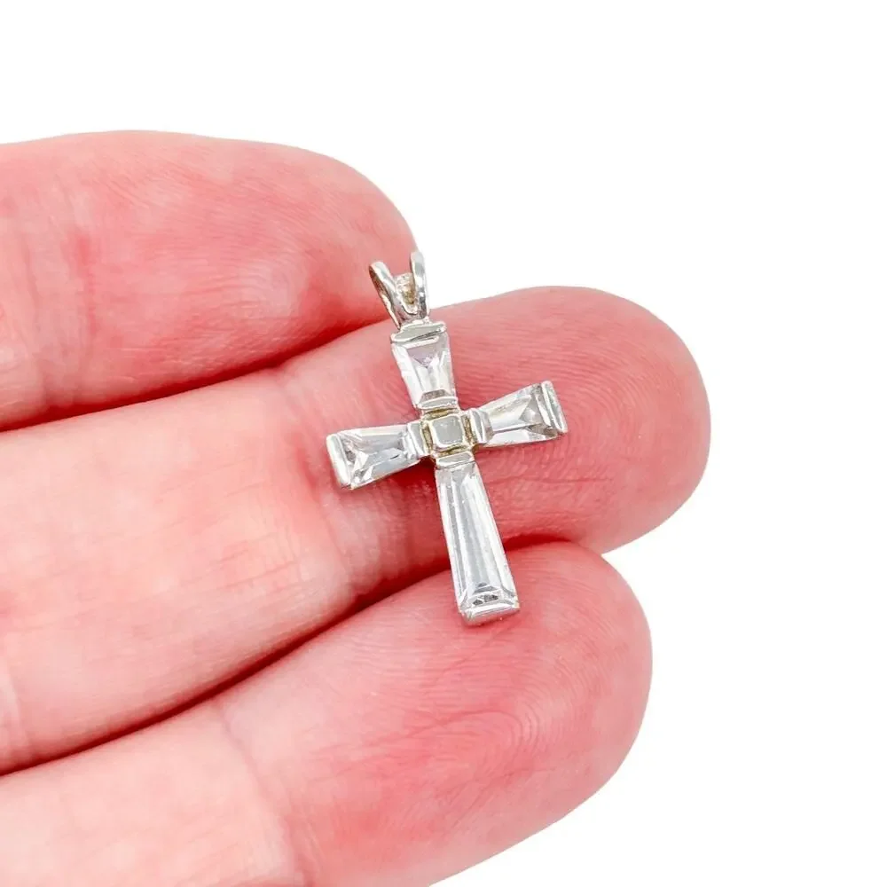 Vintage Sterling Silver Cubic Zirconia Cross Pendant | Christian Faith Jewelry